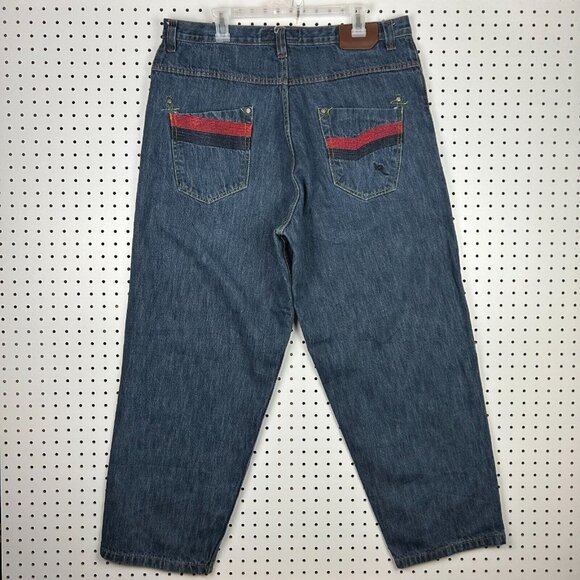 Rocawear Y2K Baggy Jean 38x30 Stitched Pocket Logos Streetwear Skate 90s Hip Hop - Picture 1 of 8